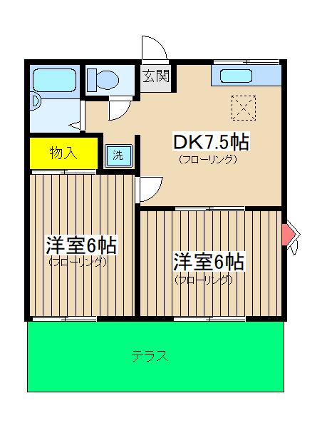 タウンハイツ富士見(2DK/1階)の間取り写真