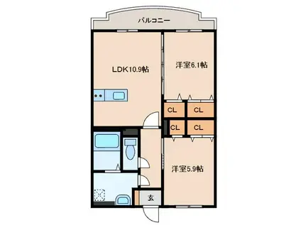 はなみずきII番館(2LDK/3階)の間取り写真