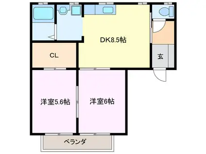 ピュアウィンド(2DK/2階)の間取り写真