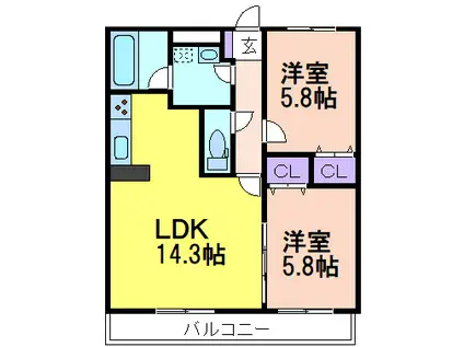 コートリジエール(2LDK/2階)の間取り写真
