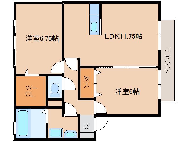 ヴィラウエスト(2LDK/2階)の間取り写真