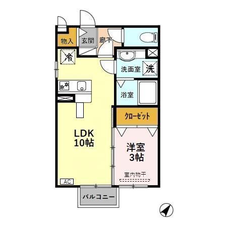 グッドワンB棟(1LDK/2階)の間取り写真