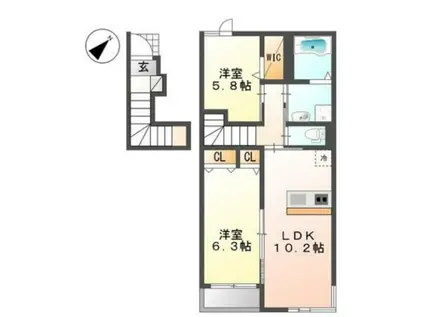 ツインパラスI(2LDK/2階)の間取り写真