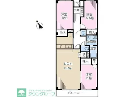 東葉コーポ北方B棟(3LDK/1階)の間取り写真