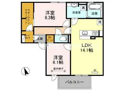 ディークローナ(2LDK/1階)の間取り写真