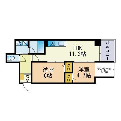 OAK西新(2LDK/5階)の間取り写真