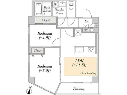 ルミークアン笹塚(2LDK/5階)の間取り写真
