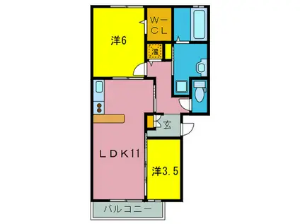 エクレール天美我堂(2LDK/2階)の間取り写真