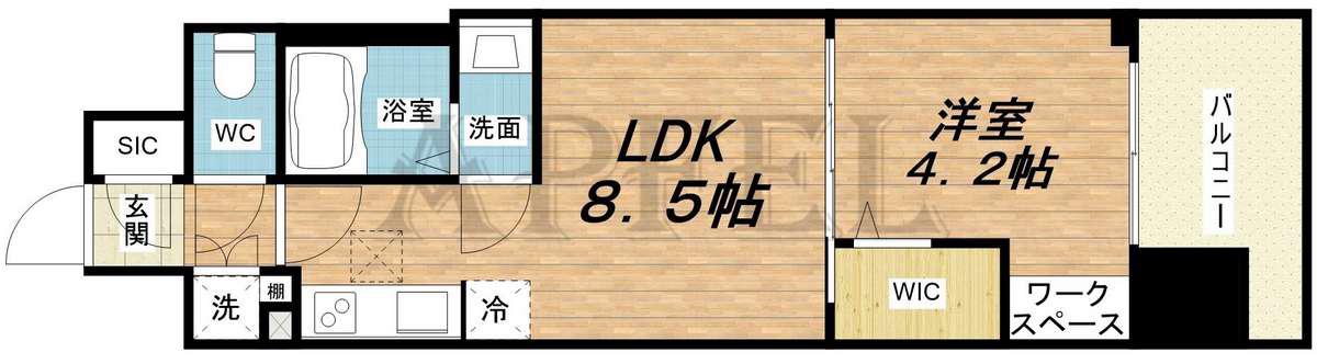 アーバネックス新町(1LDK/4階)の間取り写真