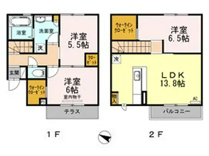 ユニヴェール小笹(3LDK/1階)の間取り写真
