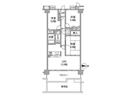 ヴィルヌーブ大津膳所(3LDK/1階)の間取り写真