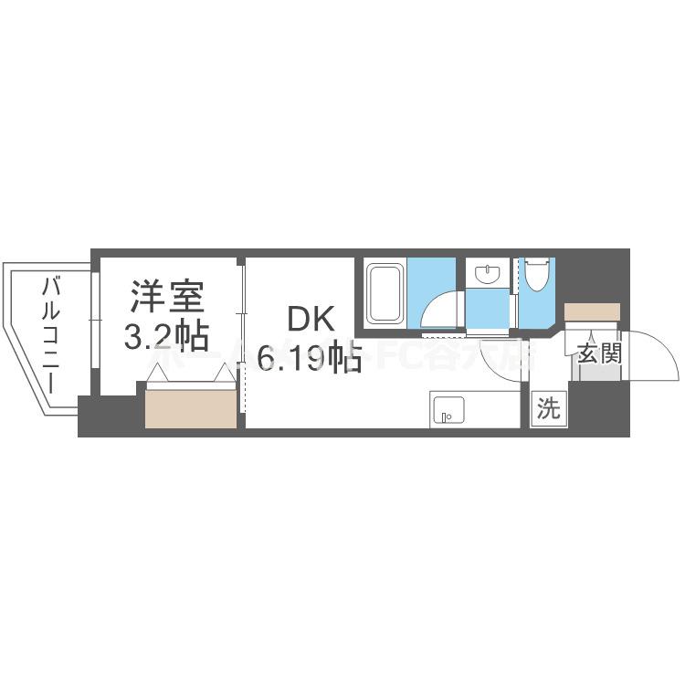 弁天町プライマリーワン(1DK/11階)の間取り写真