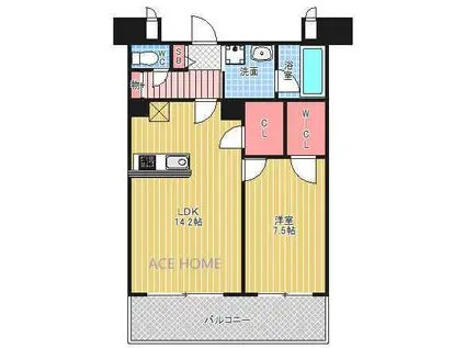 ルクレ阿波座レジデンス(1LDK/12階)の間取り写真