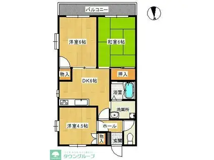 コリーヌカンダ(3DK/1階)の間取り写真