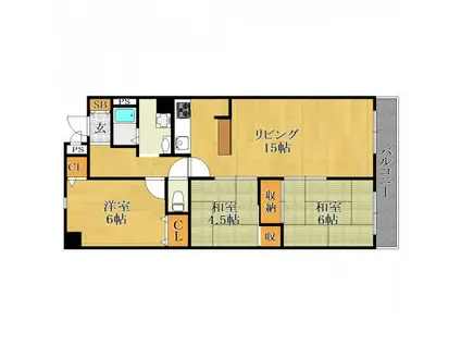 ベルトゥリー若草(2LDK/3階)の間取り写真