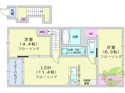 小田原3丁目アパート(2LDK/2階)の間取り写真