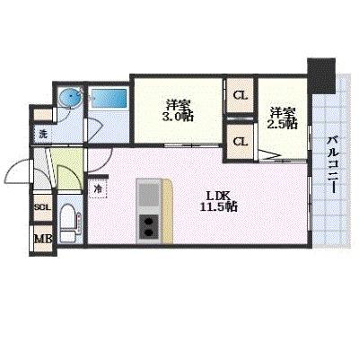 コンフォリア・リヴ新大阪西宮原ソルテラス(2LDK/5階)の間取り写真