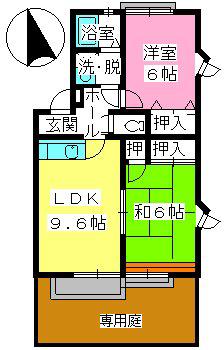 ティアラ新飼(2LDK/1階)の間取り写真