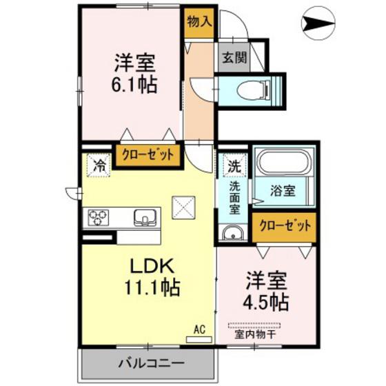 パステル城山(2LDK/1階)の間取り写真