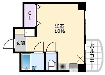阪神本線 甲子園駅 徒歩4分 3階建 築37年(ワンルーム/2階)の間取り写真