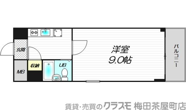 中崎町ハイツ(1K/3階)の間取り写真