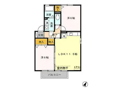 ウッズパディーA/B/C/D(2LDK/2階)の間取り写真