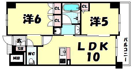 エステムプラザ大手前エヴァース(2LDK/13階)の間取り写真