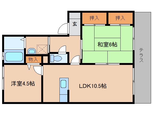 グランブルー B棟(2LDK/1階)の間取り写真