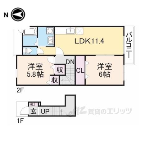 アボンデーレB(2LDK/2階)の間取り写真