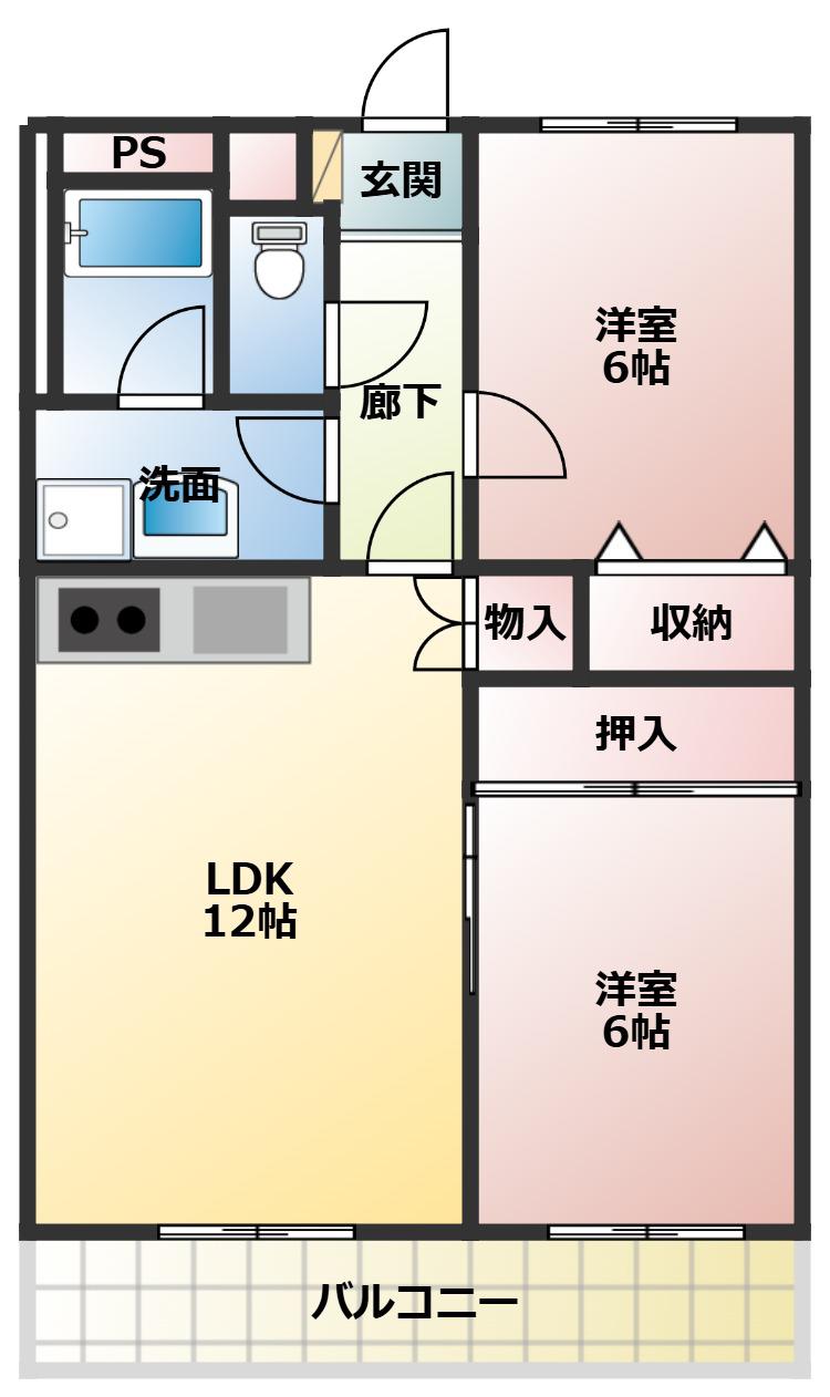 ラムセスA松波(2LDK/3階)の間取り写真