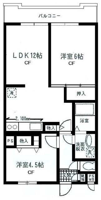 ヒルサイドフラッツ(2LDK/3階)の間取り写真