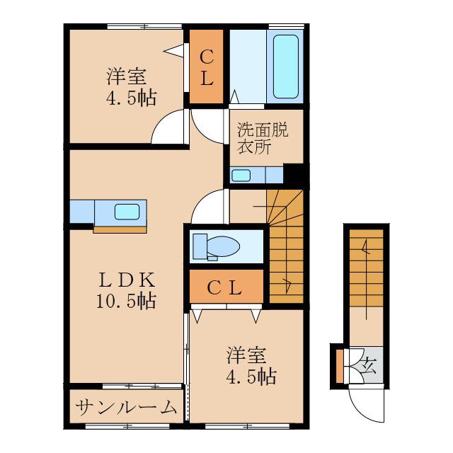 ボナールII(2LDK/2階)の間取り写真
