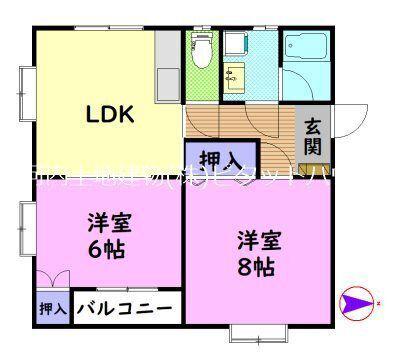 ハッピーハイツC棟(2LDK/1階)の間取り写真