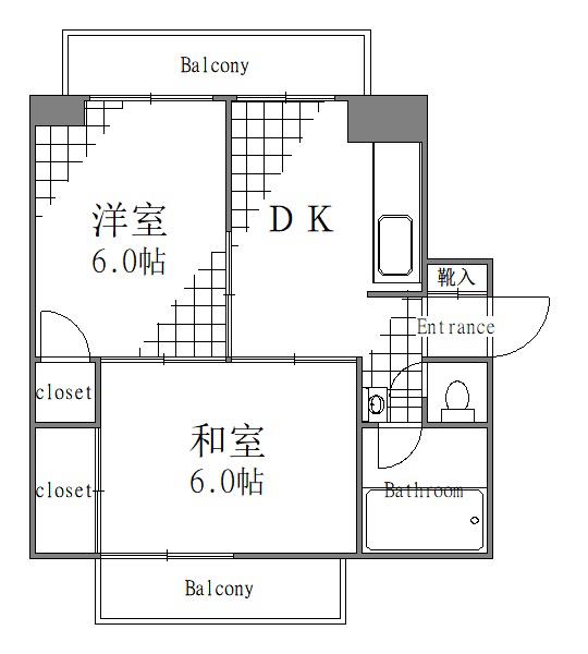 クリスタル3(2DK/6階)の間取り写真