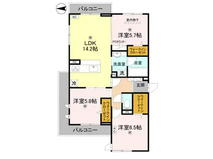 フォレストガーデン北花田(3LDK/2階)の間取り写真