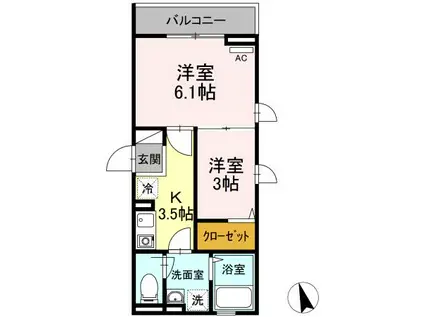 グランメール聖蹟201(2K/2階)の間取り写真