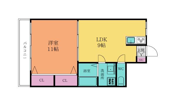 フジエホワイトローザ熊谷(1LDK/2階)の間取り写真