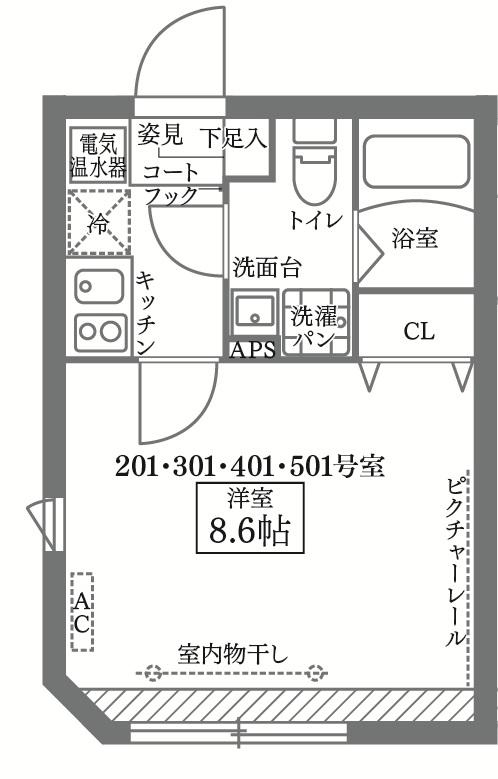 COCOCUBE南大塚(1K/2階)の間取り写真