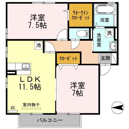 フォレストコート B棟(2LDK/2階)の間取り写真