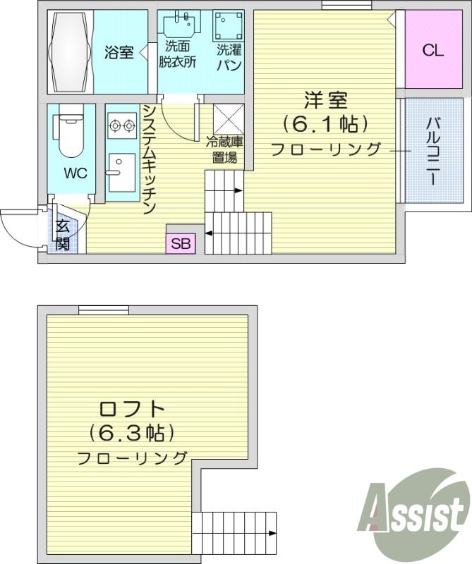 ハーモニーテラス燕沢(1K/2階)の間取り写真
