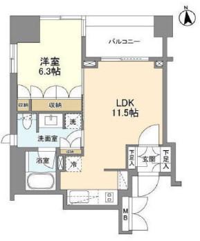 LASANTE 麻布十番(1LDK/5階)の間取り写真