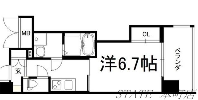 ファーストフィオーレ本町イースト(1K/7階)の間取り写真