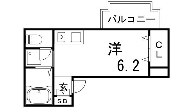 ベルロード六甲(1K/2階)の間取り写真