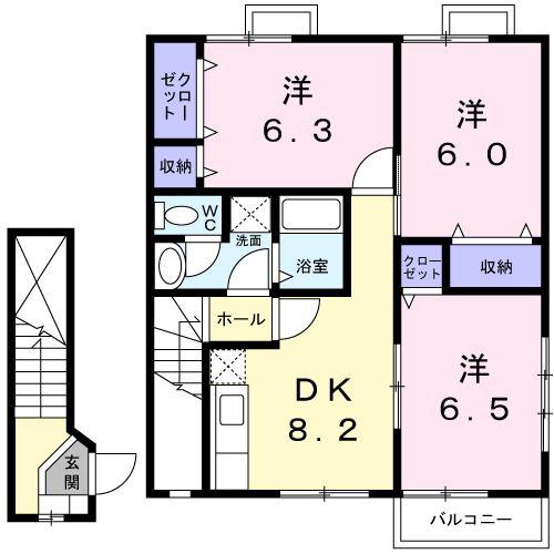 サンシャインひばりB(3DK/2階)の間取り写真