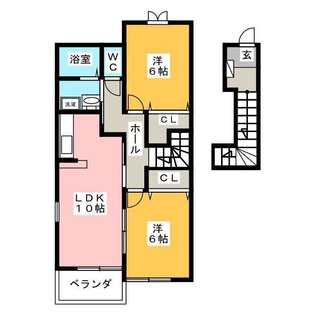 ブルームB(2LDK/2階)の間取り写真