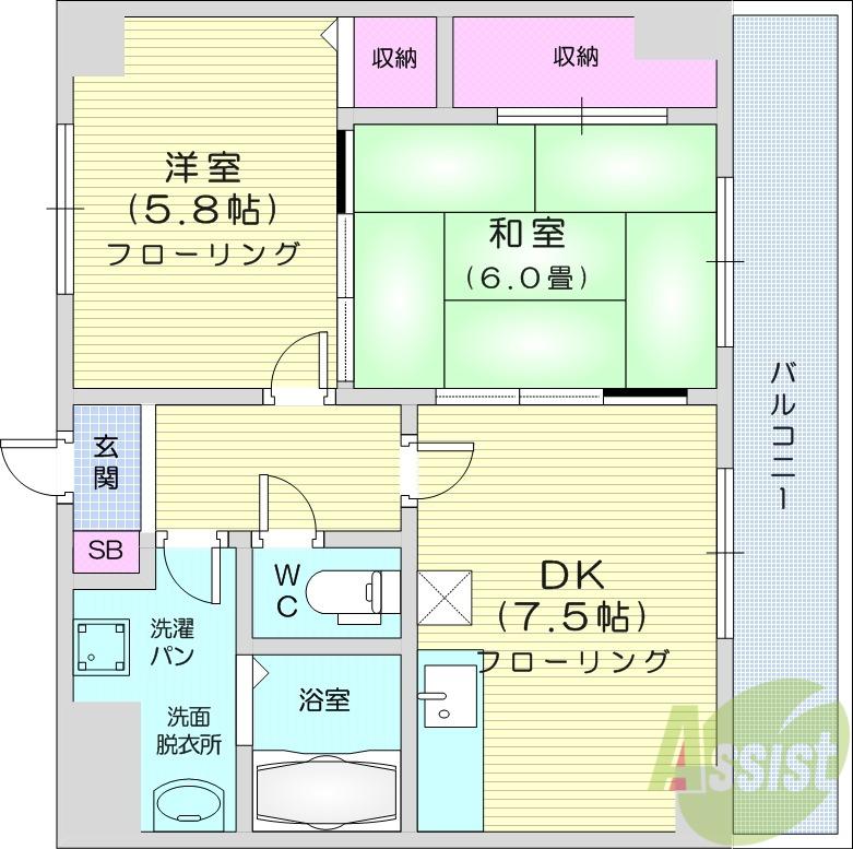 タマヤマンション(2DK/4階)の間取り写真
