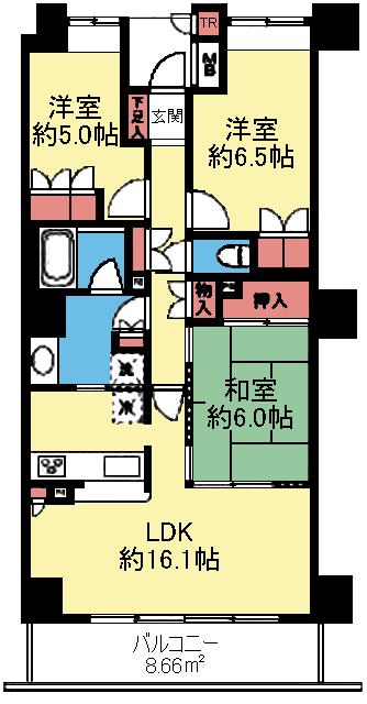横浜ヘリオスタワー(3LDK/7階)の間取り写真