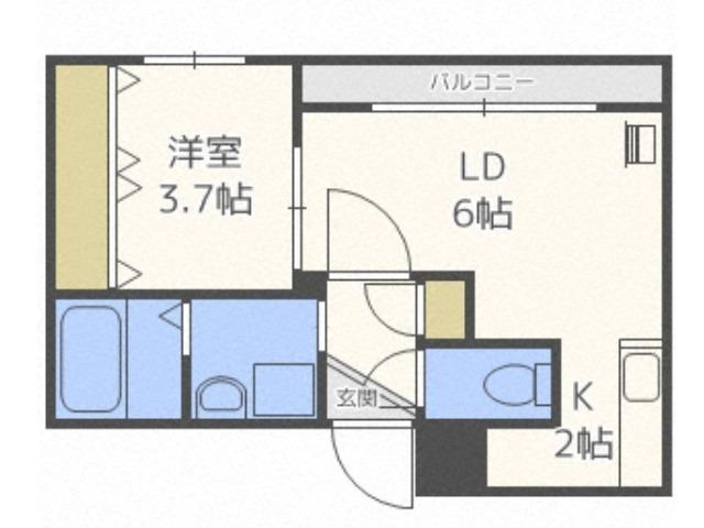  カラライズ琴似(1LDK/4階)の間取り写真