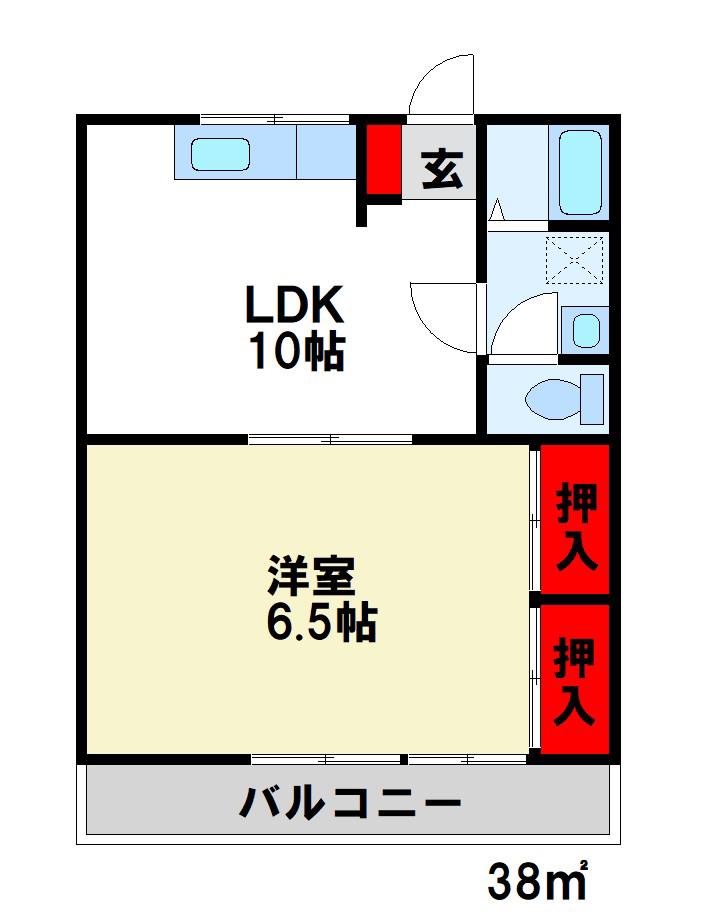 ジョイフル二日市(1LDK/1階)の間取り写真