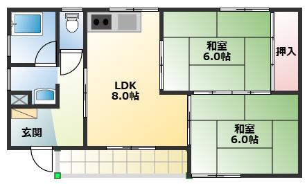 春日丘ハイツA棟(2LDK/2階)の間取り写真